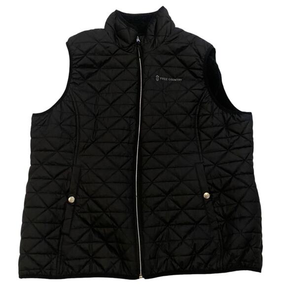 Women's Free Country Size XXL Reversible Quilted Puff/Fleece Black Full Zip Vest - Picture 1 of 13